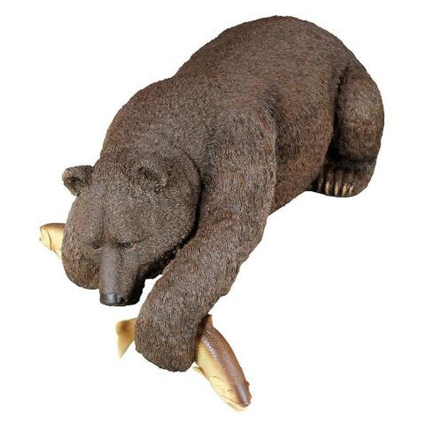 Sculpture Bear Catching Fish Realistic Statue Garden Pool Pond Statuary